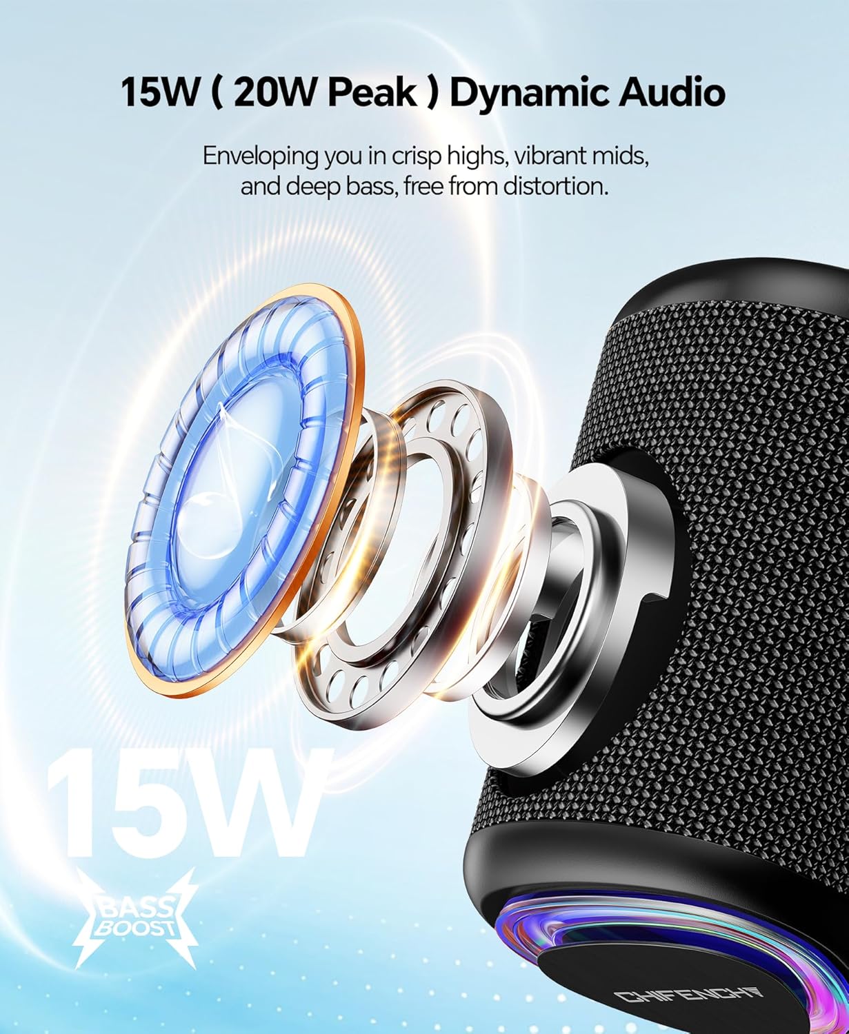 Portable Bluetooth Speaker Beach Essentials: IPX5 Waterproof for Outdoor | Powerful HD Sound,Dynamic Light,All Day Playtime,Wireless BT 5.3,TWS Pairing,Travel|Camping|Pool Accessorie,School Supplies