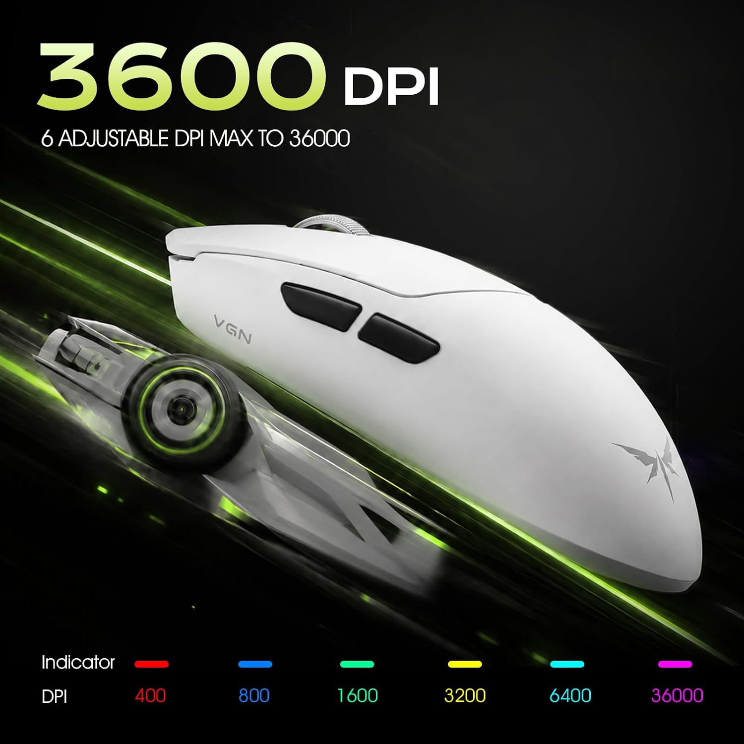 Ultra Wireless Gaming Mouse Tri-Mode with 30K Optical Sensor | 51g Lightweight 50-42000 DPI High Performance Gaming Mice, 5 Programmable Controls, Bluetooth Mouse for PC Mac Laptop, White